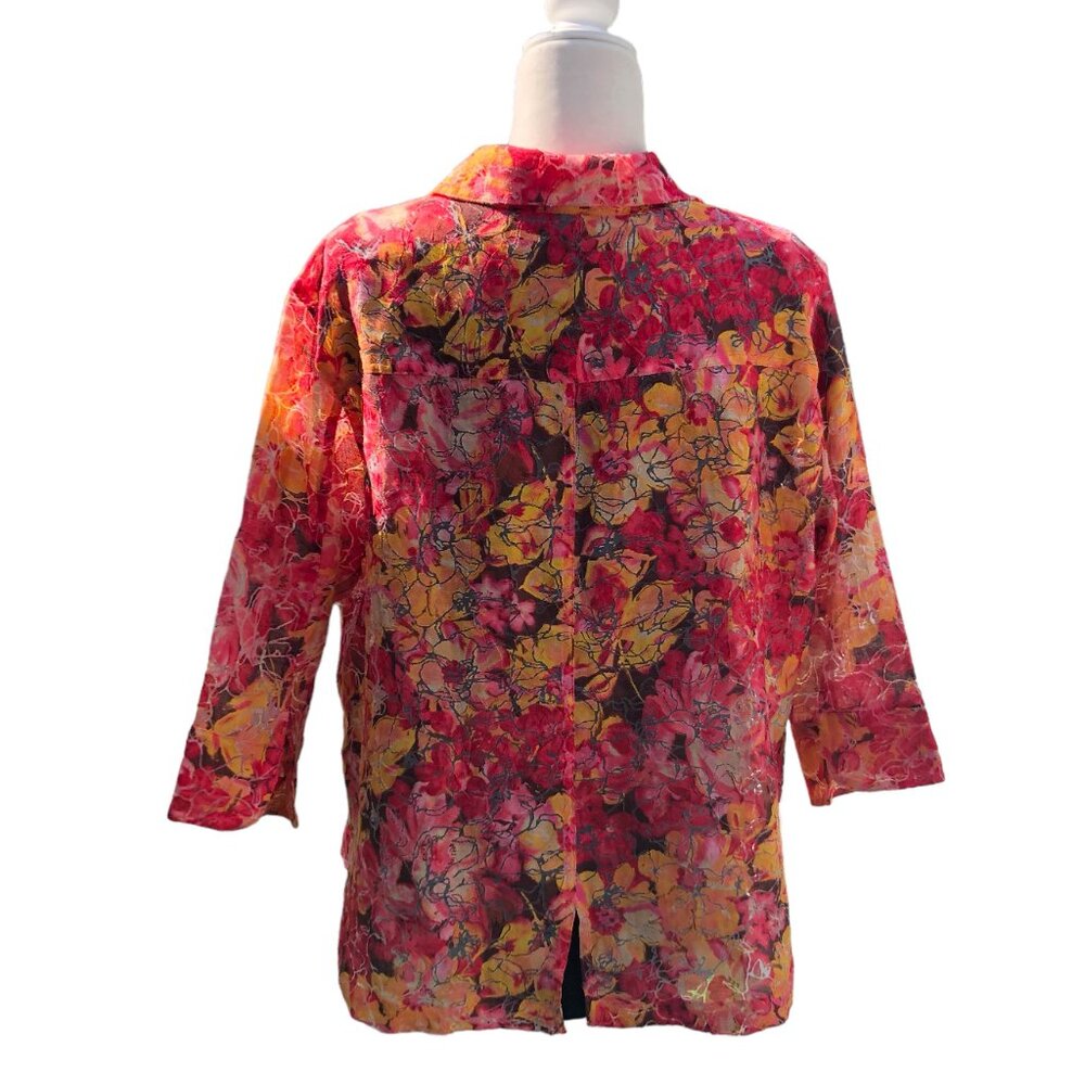 Notations Multicolor Floral Burnout Button Down B… - image 2